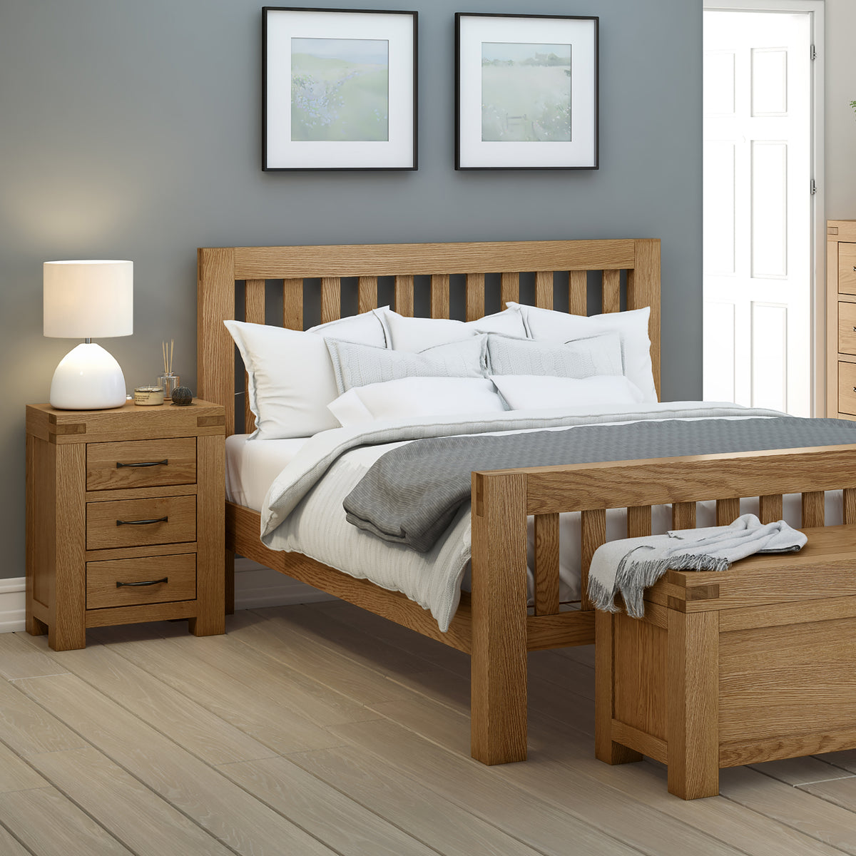 The Abbey Grande Wooden Oak Bed Frame Double or King Size - Lifestyle