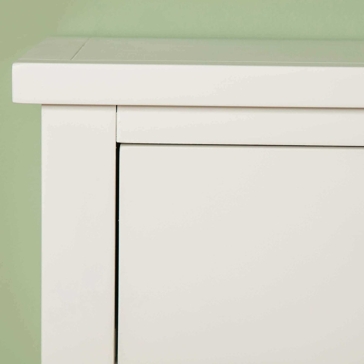 Corner view on The Cornish White Wooden Chest of 6 Drawers