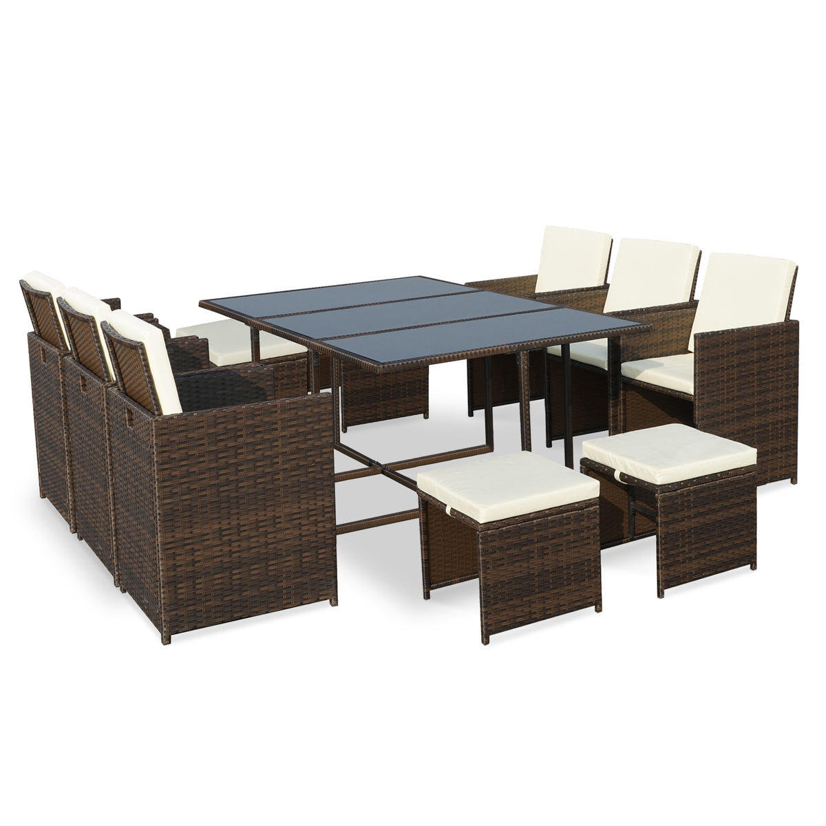 Cannes Brown 10 Seater Rattan Cube Dining Set from Roseland Furniture
