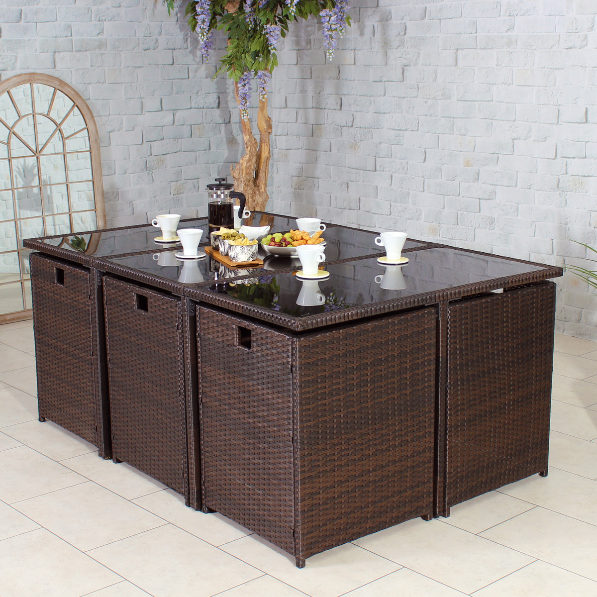 Cannes Brown 10 Seater Rattan Cube Dining Set