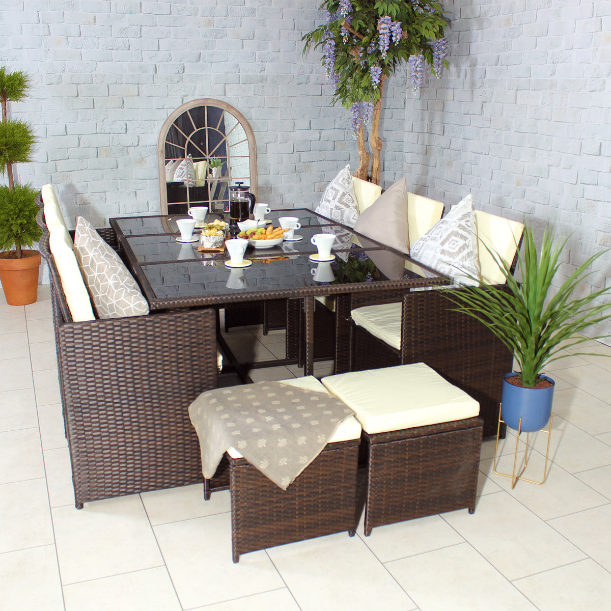 Cannes Brown 10 Seater Rattan Cube Dining Set