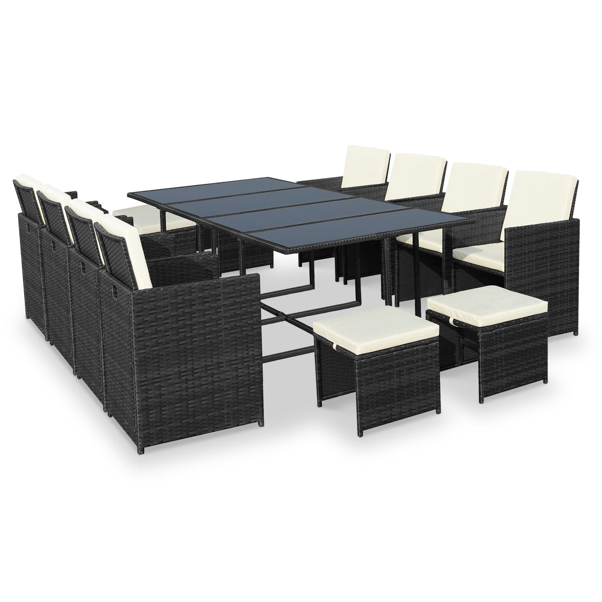 Cannes Black 12 Seater Rattan Cube Dining Set from Roseland