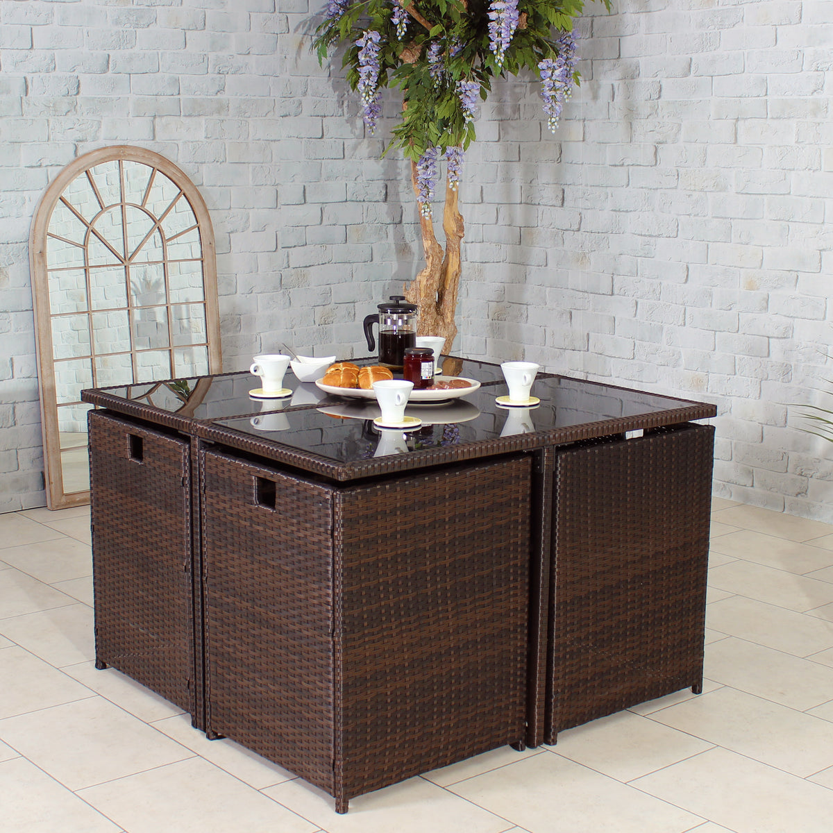 Cannes Brown 8 Seater Rattan Cube Dining Set