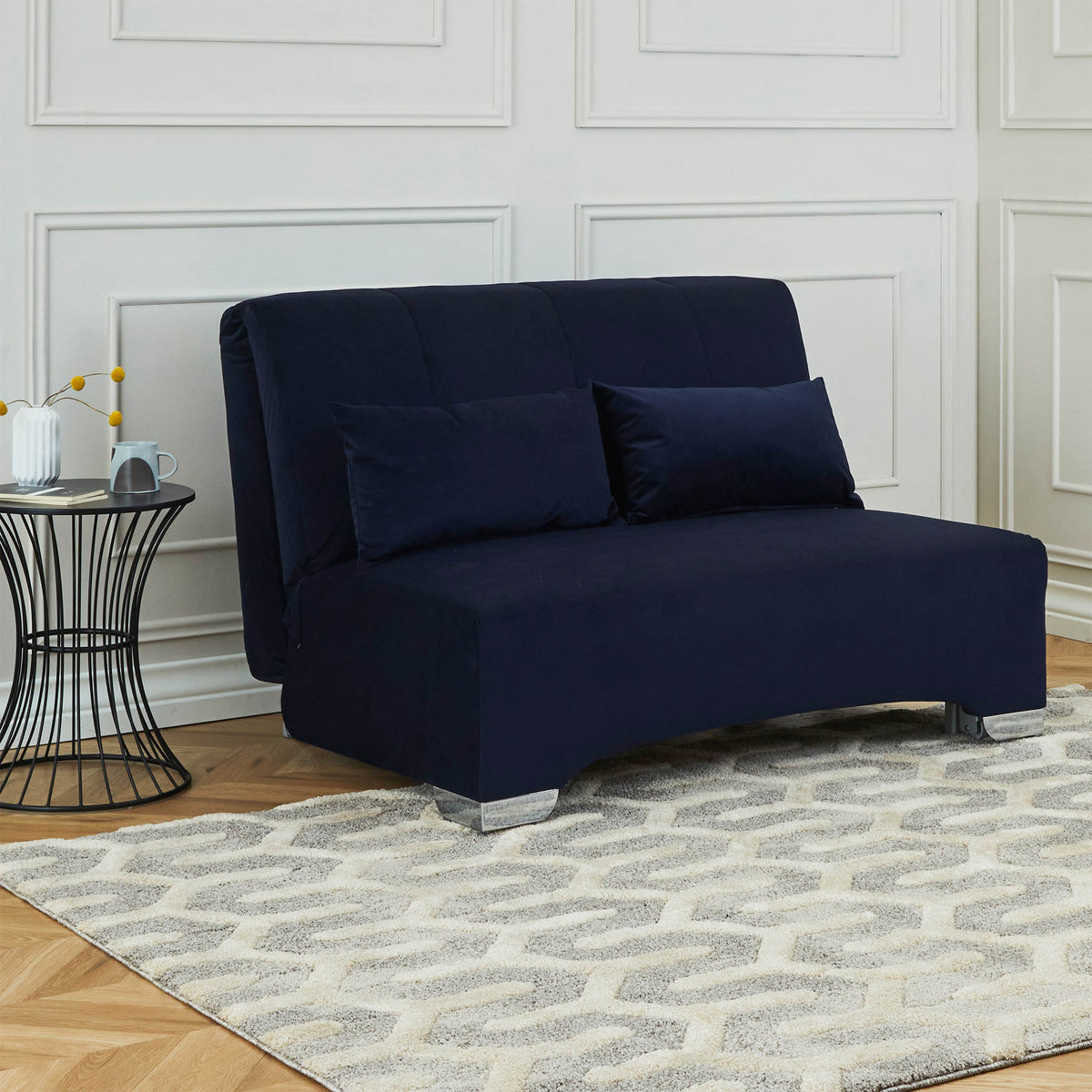 Cortez Midnight blue Velvet Upholstered Pull Out Sofa Bed