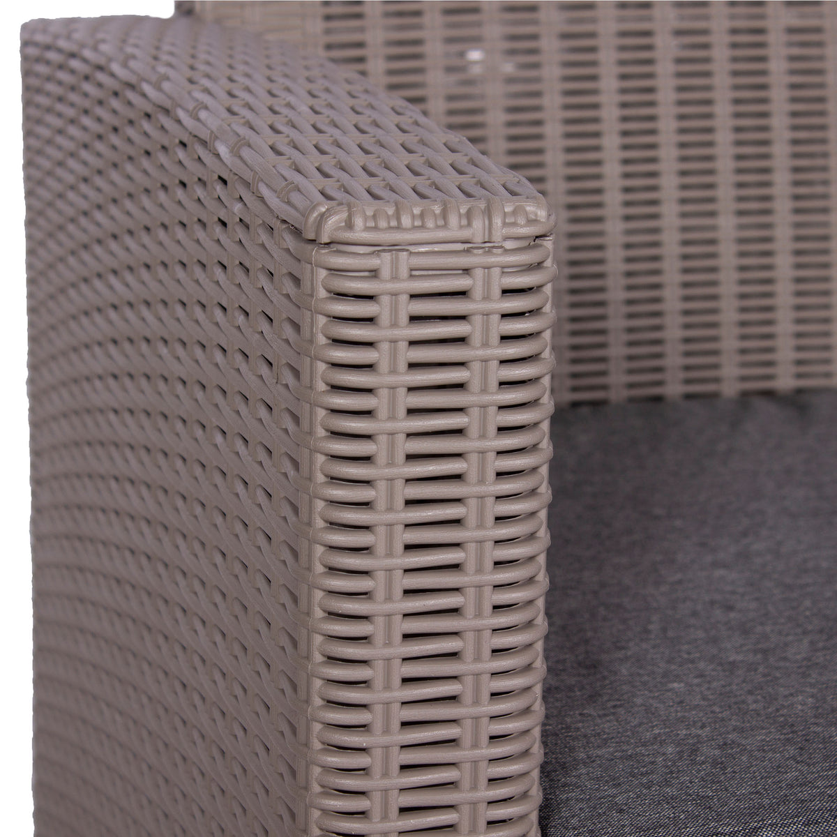 Faro grey taupe 4 Seater storage lounge set close up of rattan weave