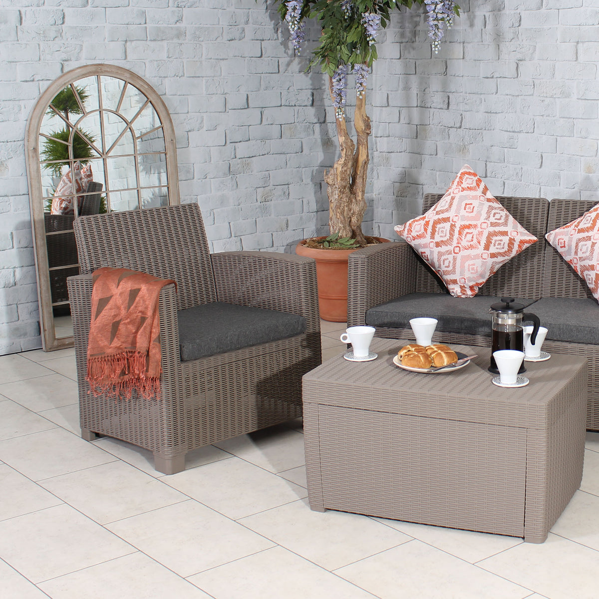 Faro Grey Taupe 4 Seater storage lounge set armchair close up