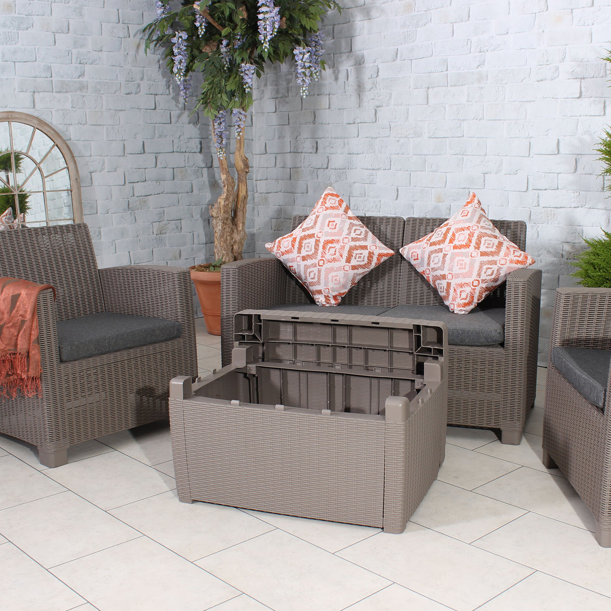 Faro grey taupe 4 Seater storage lounge set open coffee table