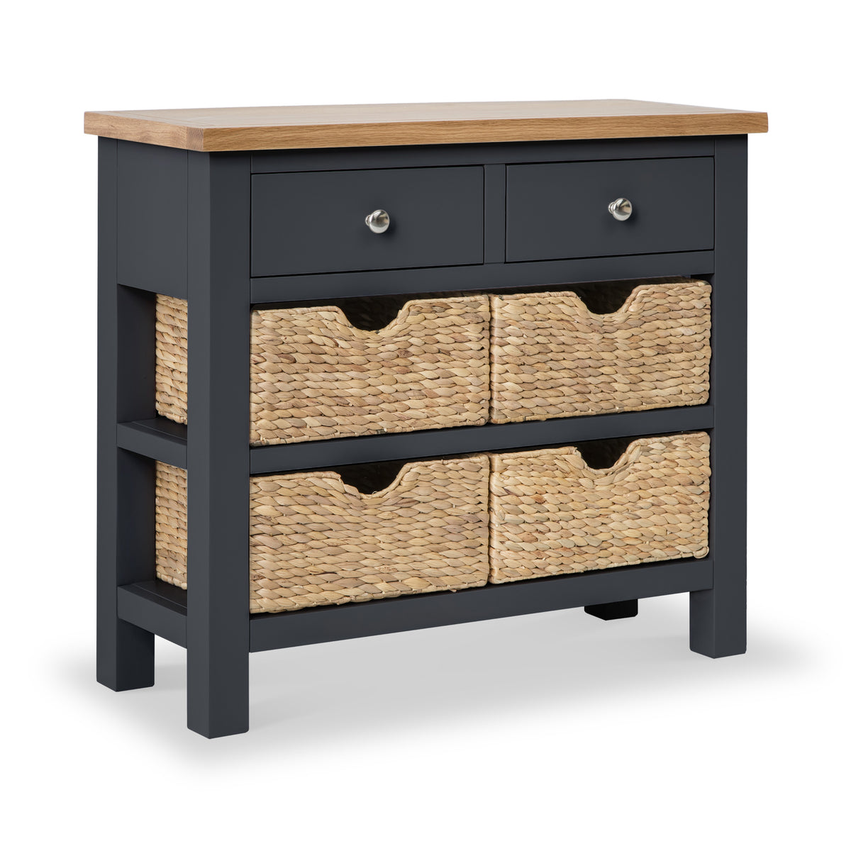 Farrow Charcoal Console Table with Baskets from Roseland Furniture