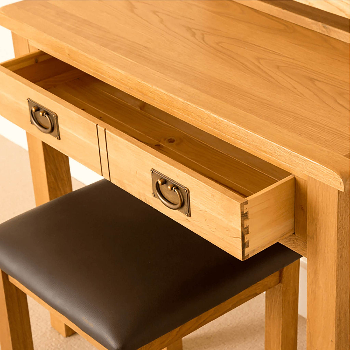 Lanner Oak Dressing Table Set drawer close up