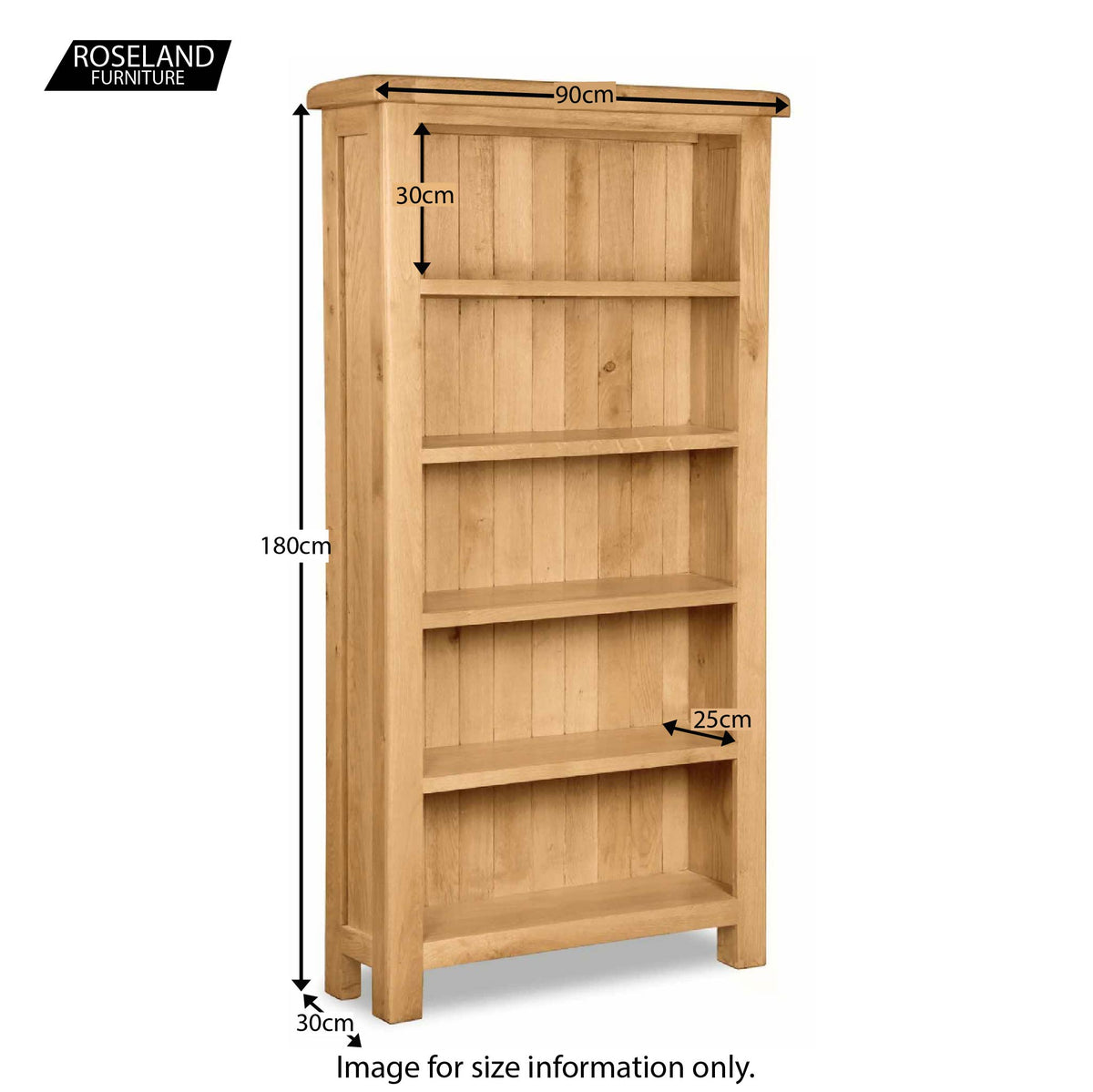 Zelah Oak Large Bookcase - Size Guide
