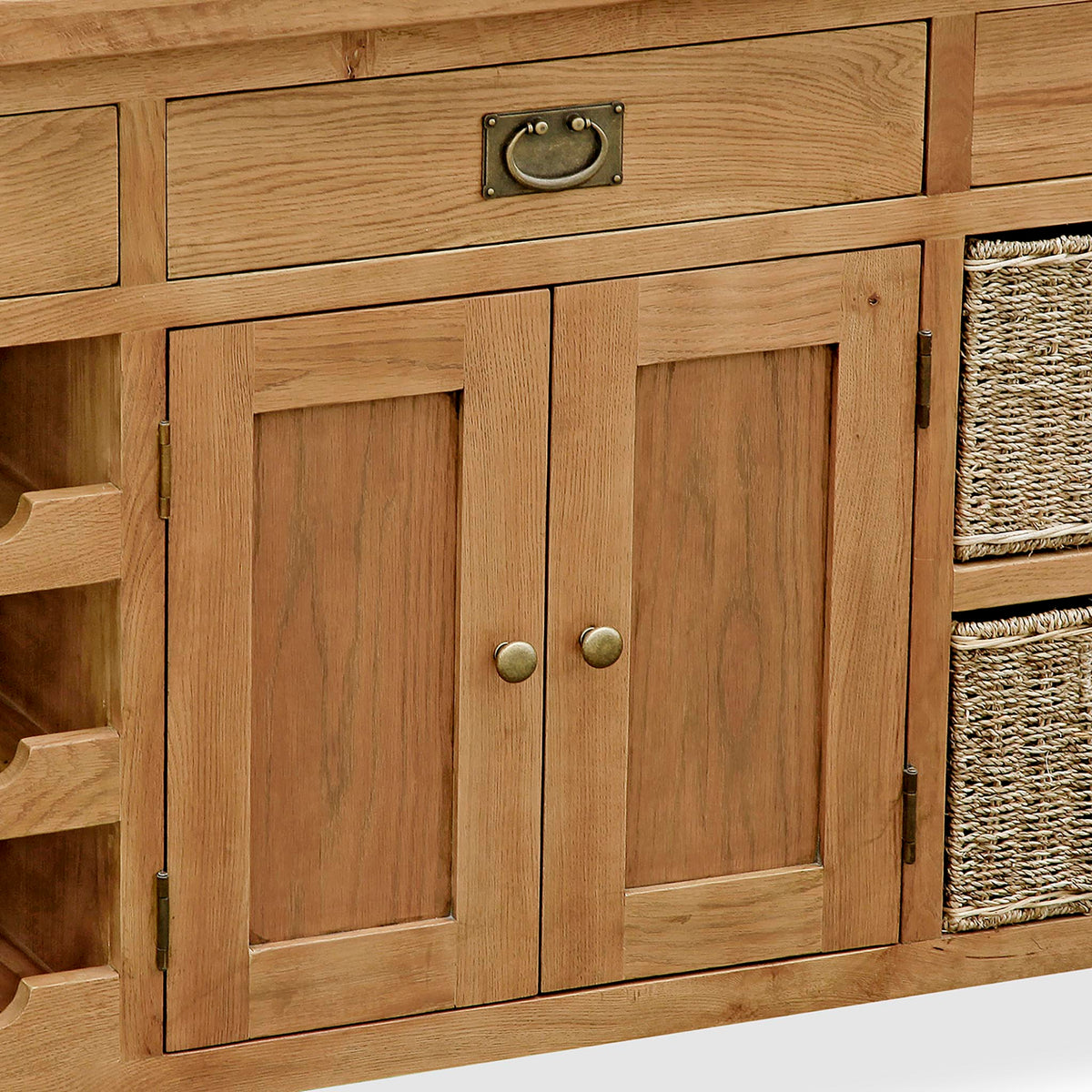 Zelah Oak Kitchen Island - Close Up of Central Cupboard and Drawer