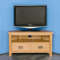 Surrey Oak Waxed Corner TV Stand - Lifestyle front view