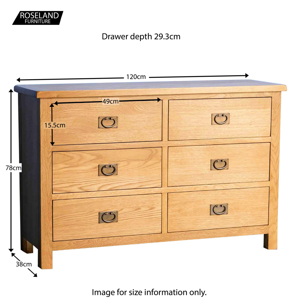 Surrey Oak Large Chest Of Drawers - Size Guide