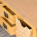 Surrey Oak Coffee Table with Baskets - Close up of front