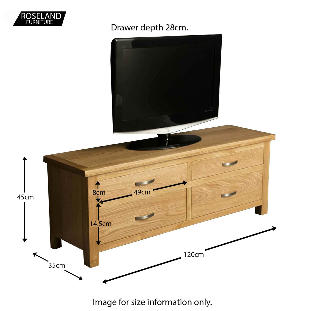London Oak Large Smart TV Stand - Size guide