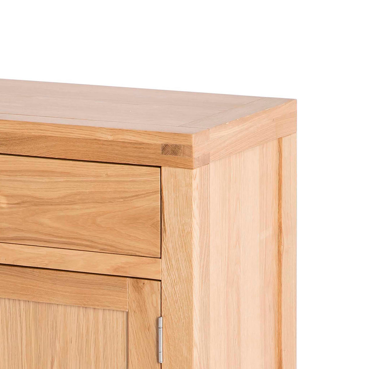 Abbey Light Oak Mini Sideboard - View of top and corner of sideboard