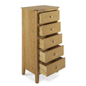 Alba Oak 5 Drawer Tallboy - Side view with drawers open
