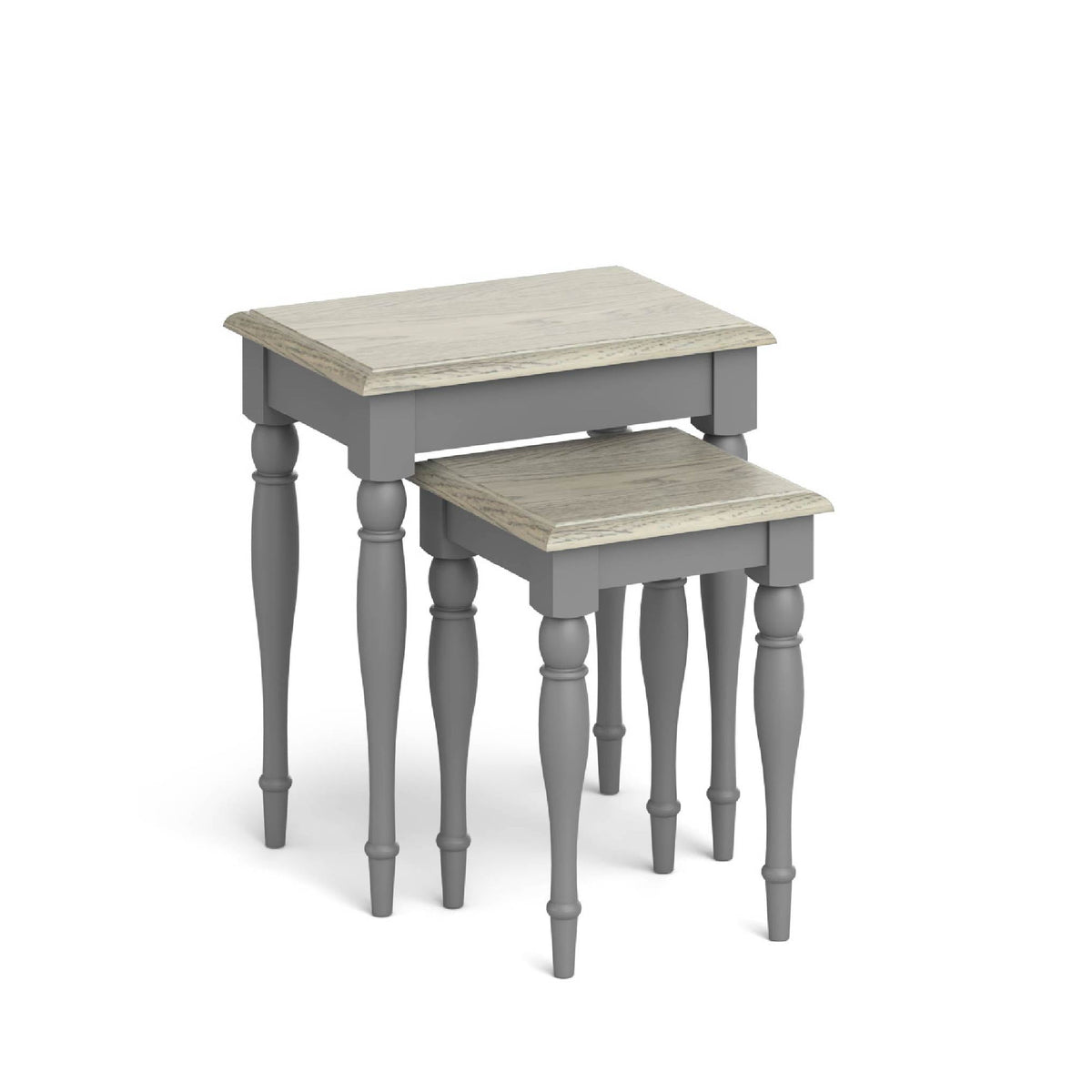 The Mulsanne Grey French Style Nest of Tables with Oak Tops from Roseland Furniture