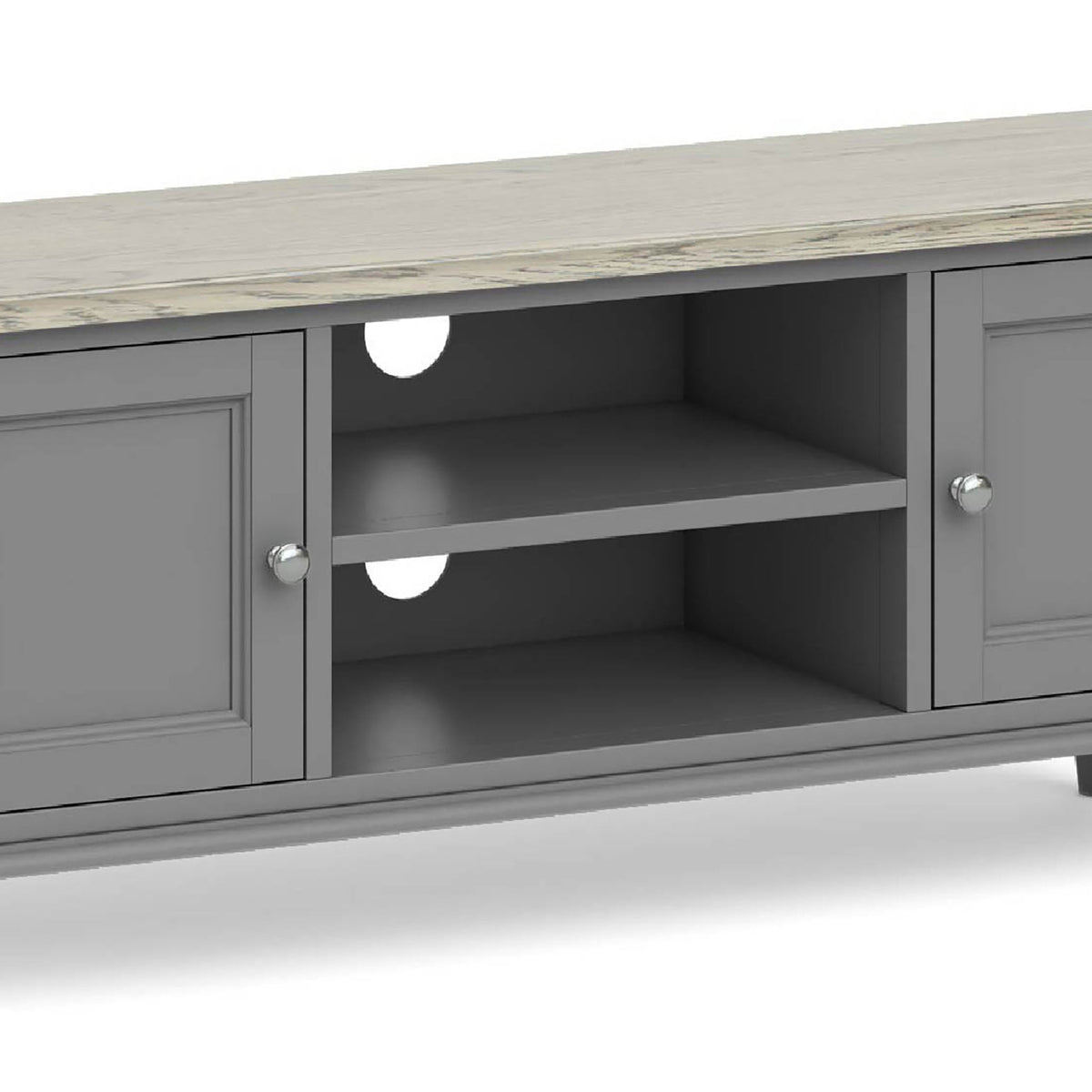 The Mulsanne Grey Large TV Unit - Close Up of  Middle Shelving Section