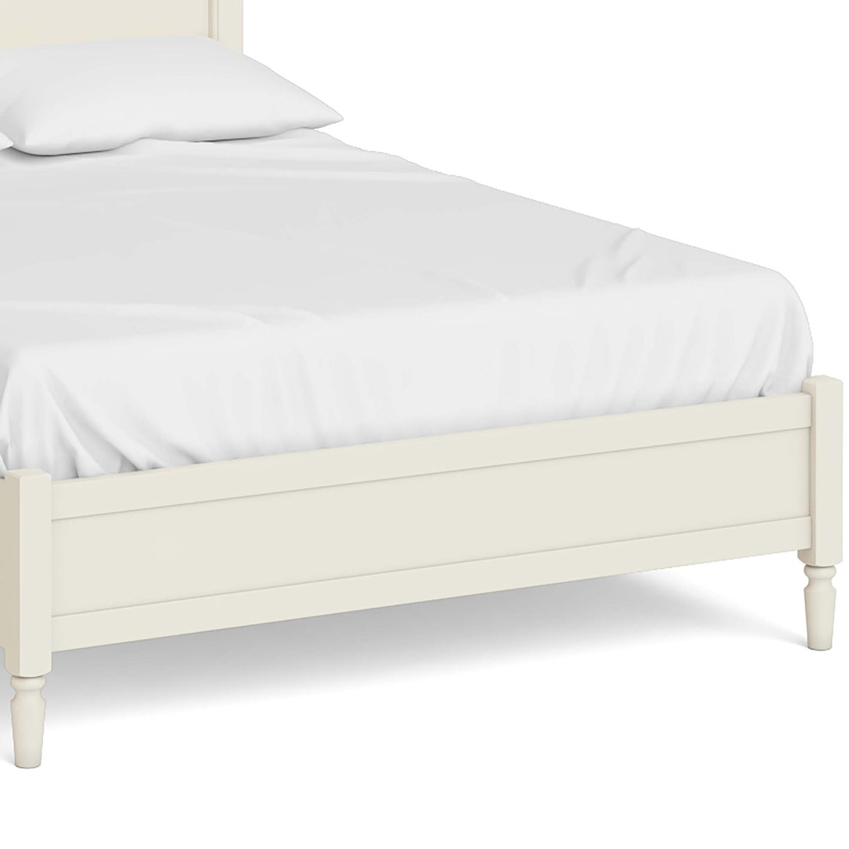 The Muslanne Cream 4'6" Double Bed Frame - Close Up of Base of Bed