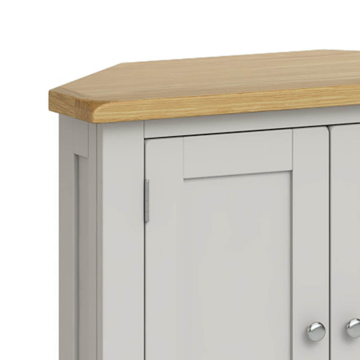 Lundy Grey Small Corner Cabinet - Close Up of Top Corner