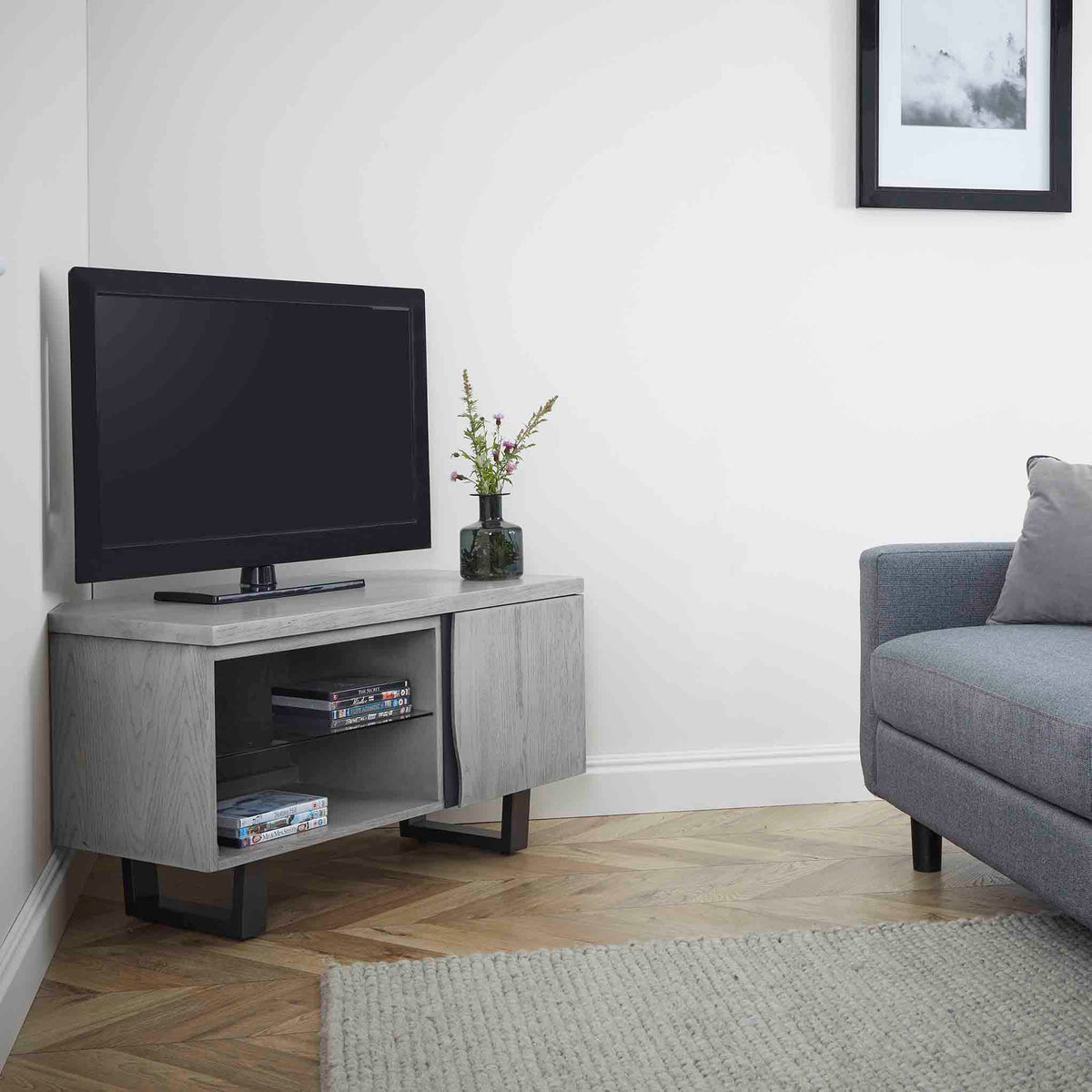Soho Corner TV Stand with Glass Shelf - Lifestyle