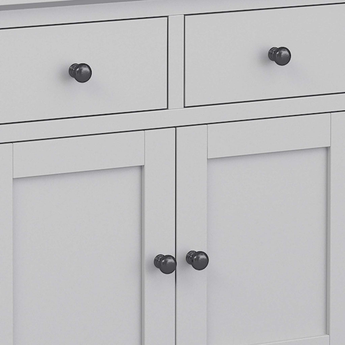 close up of gunmetal grey handles on the Elgin Grey Mini Sideboard cabinet