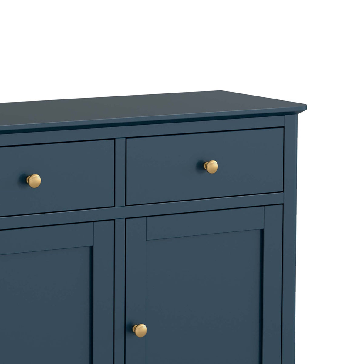 close up of the sleek top edge on the Stirling Blue Large Sideboard Cabinet