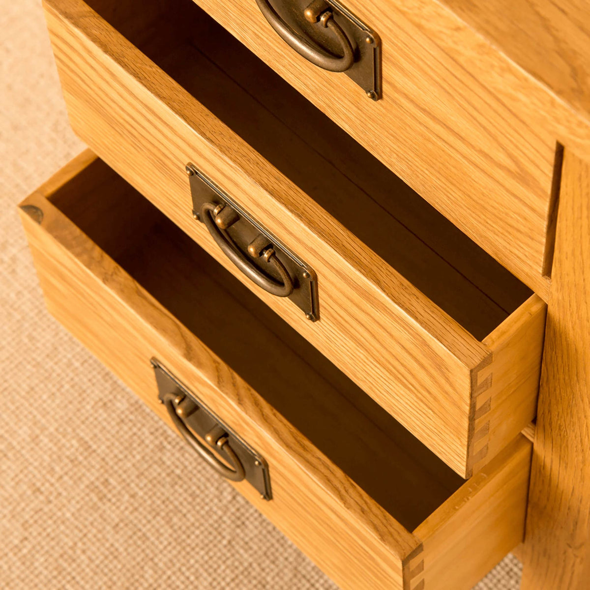 Lanner Oak Bedside Table top view of drawers
