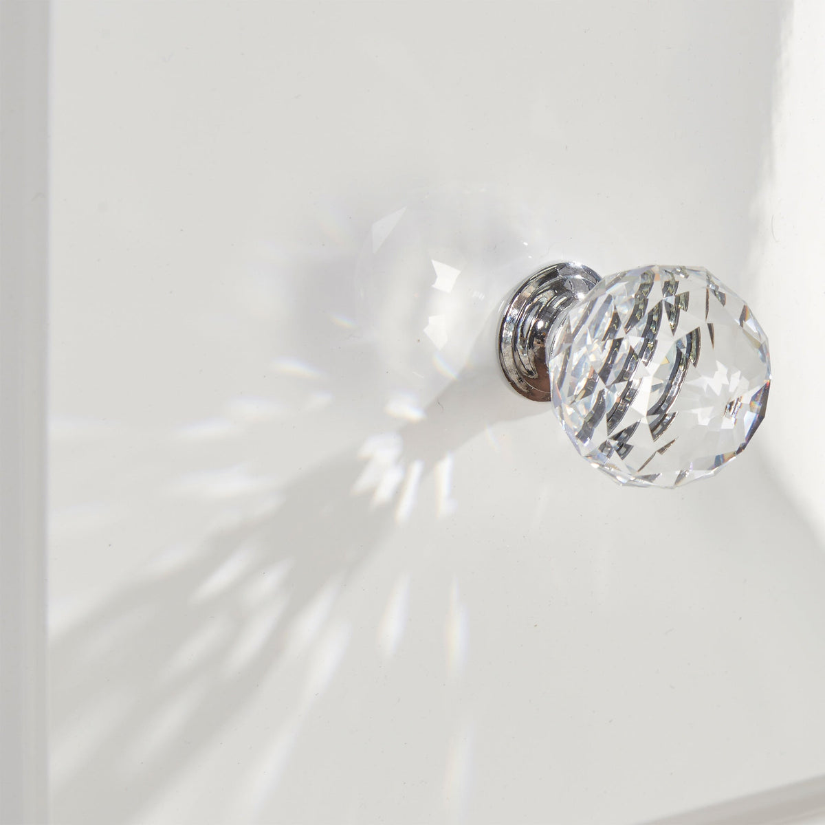 Kinsley White Gloss 4 Drawer Deep Chest closeup crystal