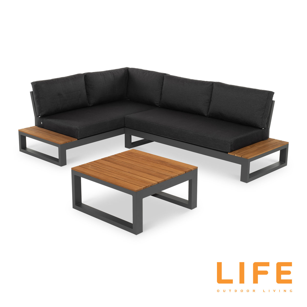LIFE Soho Chaise Lounge Set with Teak Coffee Table