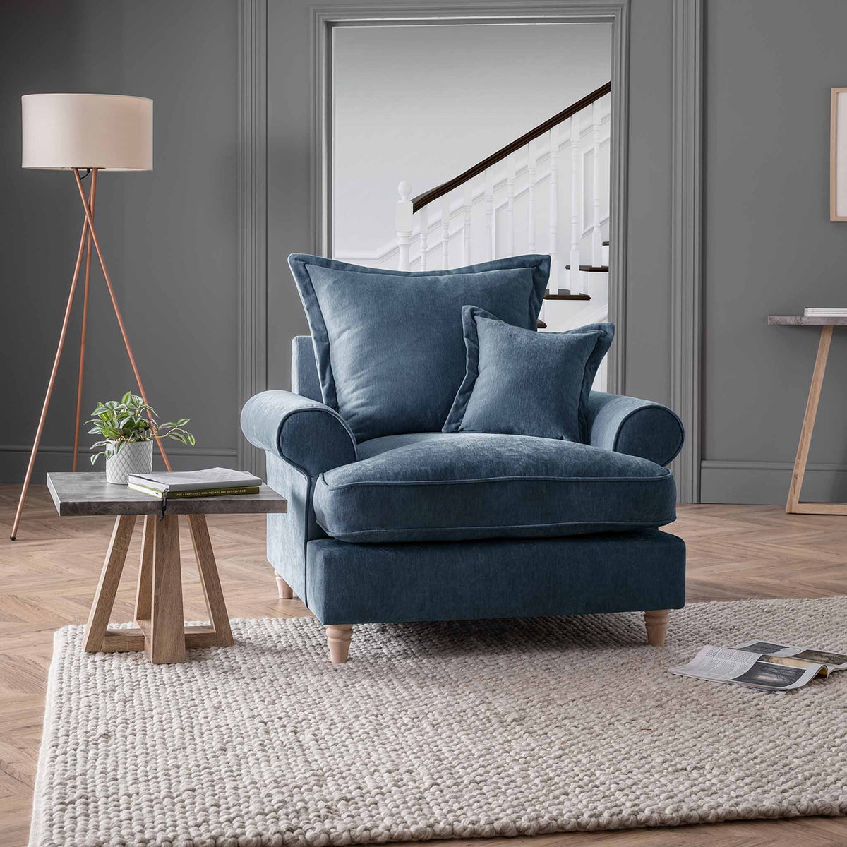 Riley Pillow Back Navy Blue Armchair for living room