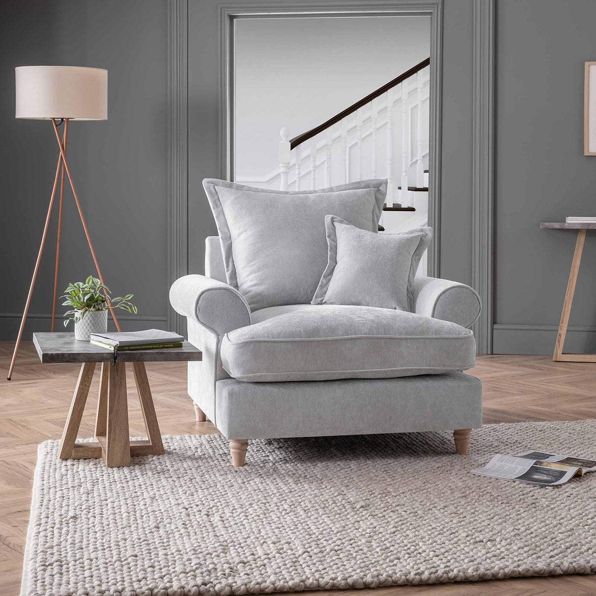 Riley Pillow Back Ice Grey Armchair for living room