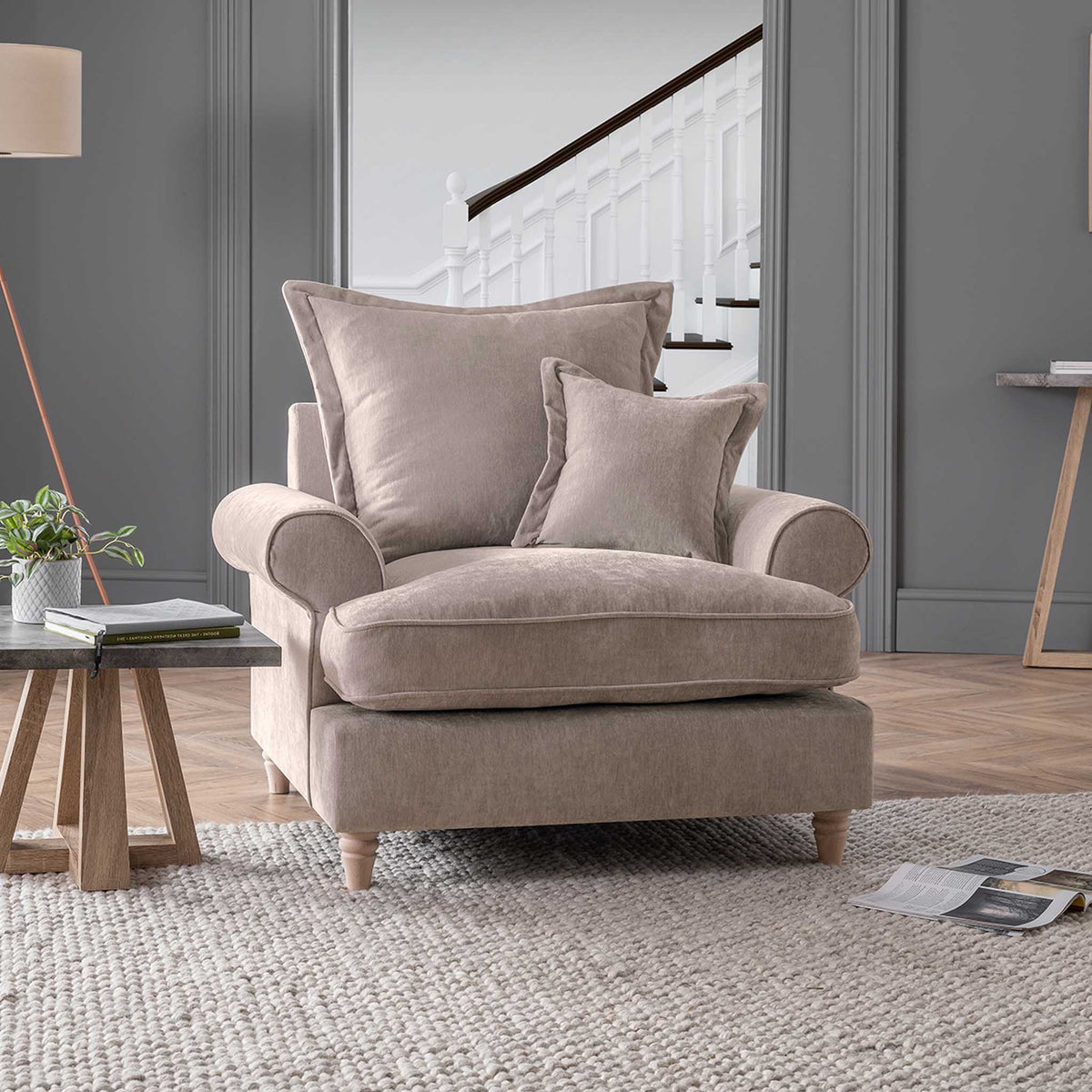 Riley Pillow Back Mink Armchair for Living Room