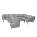 Mayfair 120cm Grey Outdoor Corner Fire Pit Table Lounge Set with Aluminium Frame