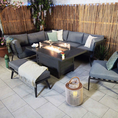 Mayfair 150cm Corner Fire Pit Table Garden Lounge Set