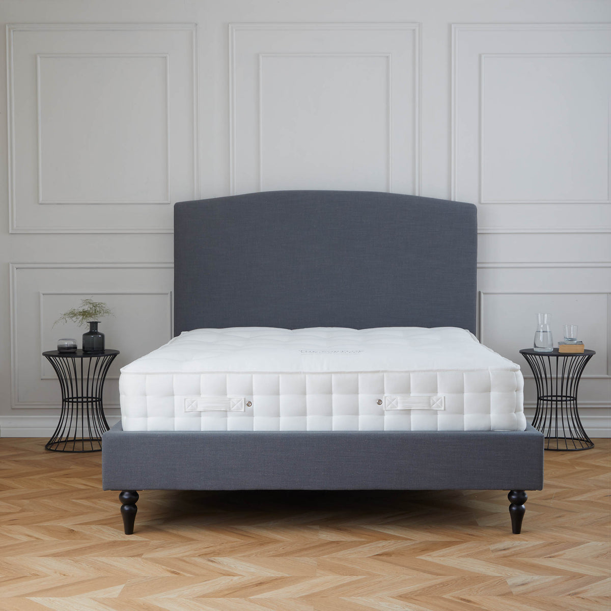 Liberty Charcoal Upholstered Linen Bed Frame front lifestyle