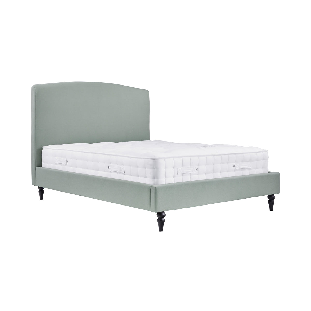 Liberty Duck Egg Upholstered Linen Bed Frame with mattress