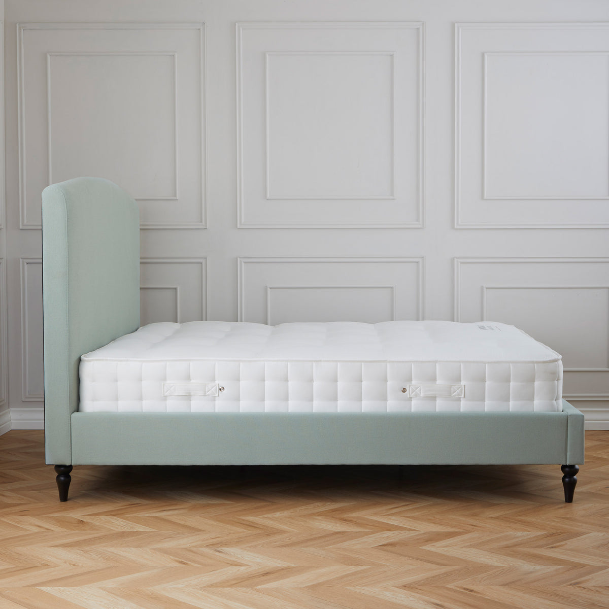 Liberty Duck Egg Upholstered Linen Bed Frame Side Lifestyle image