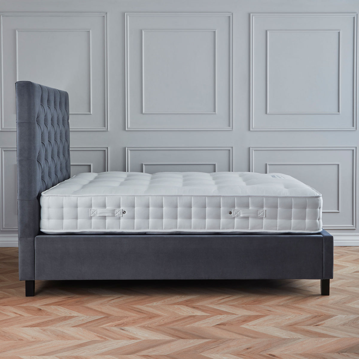 Francis Steel Velvet Ottoman Storage Bed side view