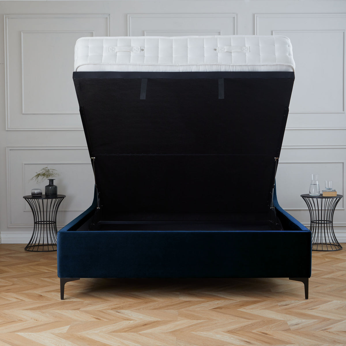 Oliver Ink Blue velvet Upholstered Double Bed Frame