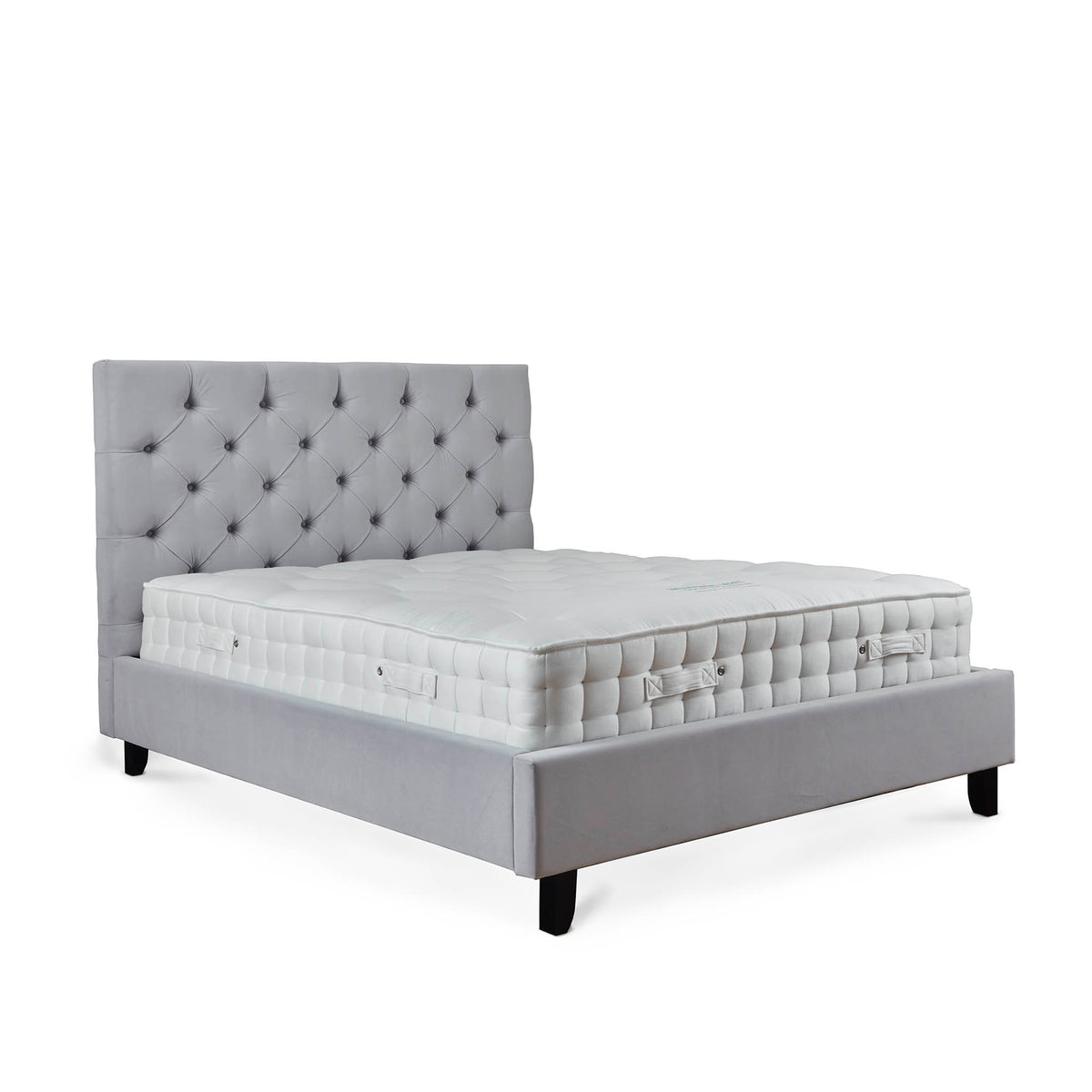 Finley Silver Mink Velvet Upholstered Bed Frame with mattress