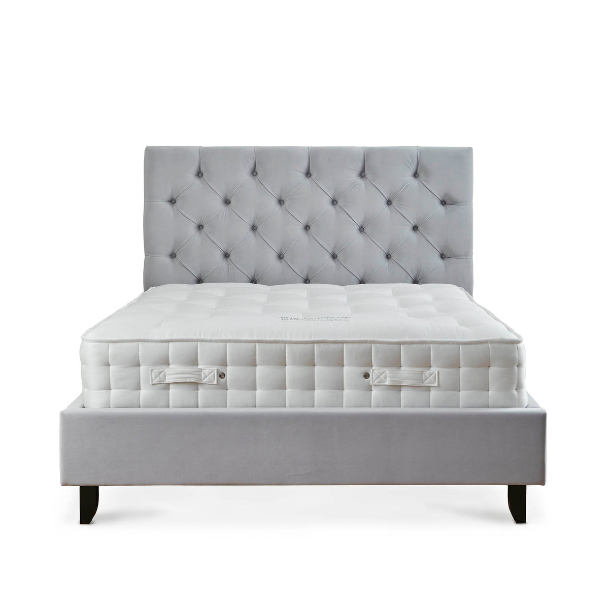 Finley Silver Mink Velvet Upholstered Bed Frame front view 