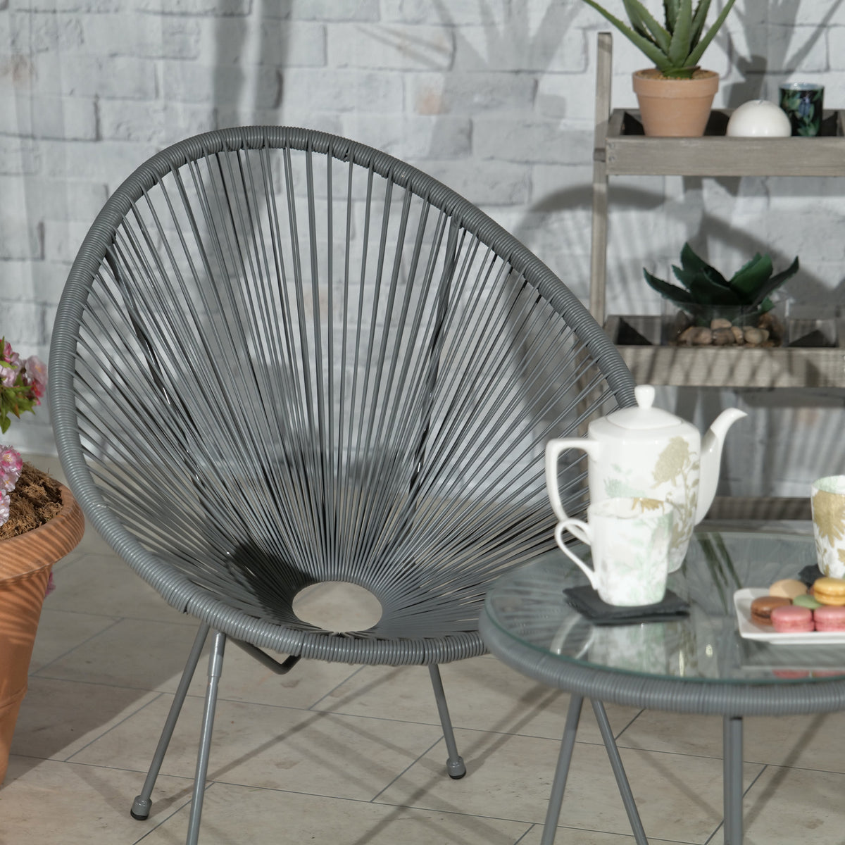 Monaco Grey 2 Seat Garden Egg Chair Bistro Set