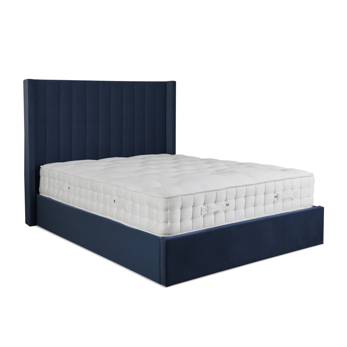 Maude Navy Velvet Ottoman Storage Bed Frame 