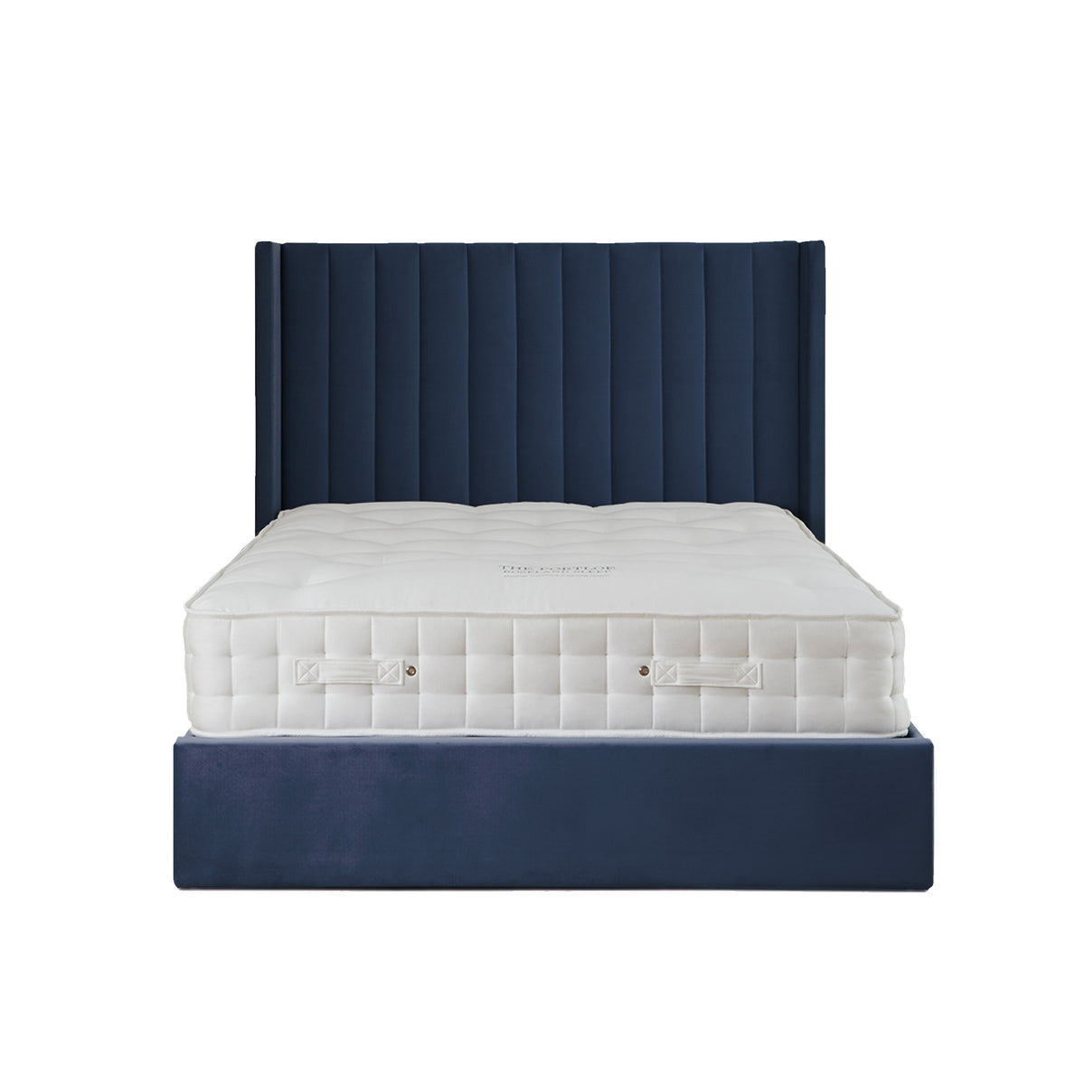 Maude Navy Velvet Ottoman Storage Bed Frame 