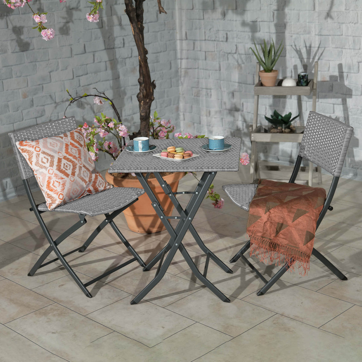 Vada Rattan Folding Bistro Set - Grey