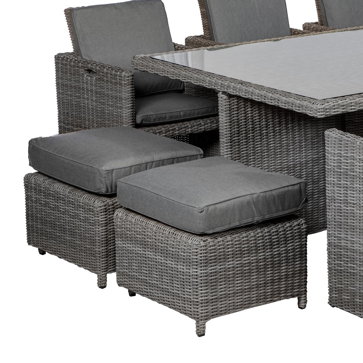 Paris 10 Seat Lux Rattan Cube Garden Dining Set Footstools