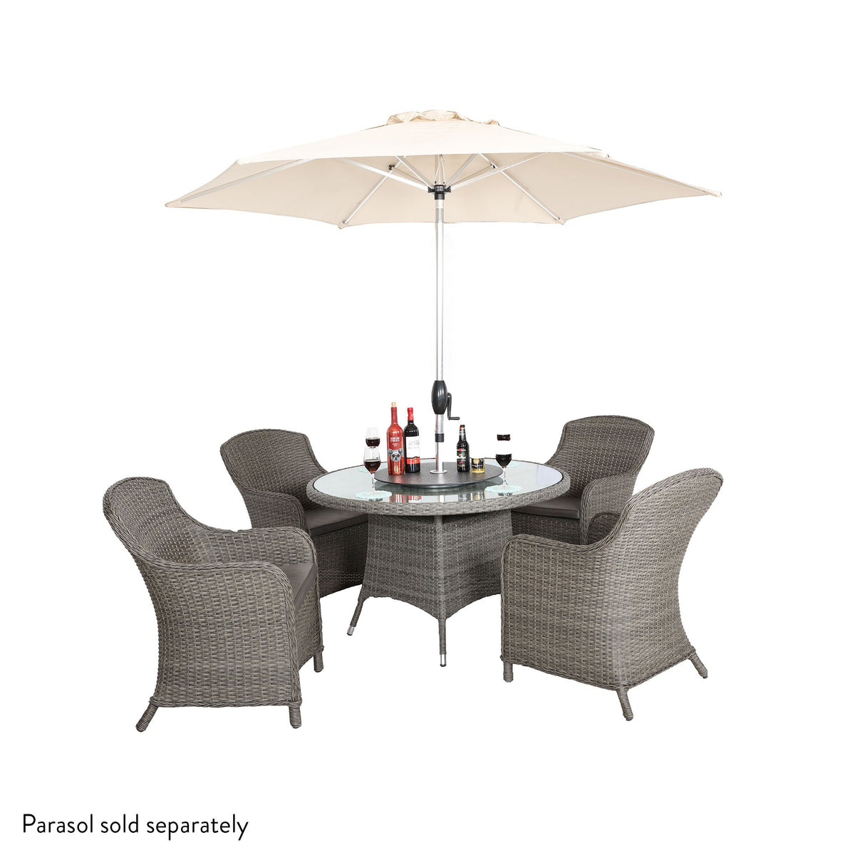 Paris 4 Seat 110cm Lux Rattan Garden Dining Set with parasol