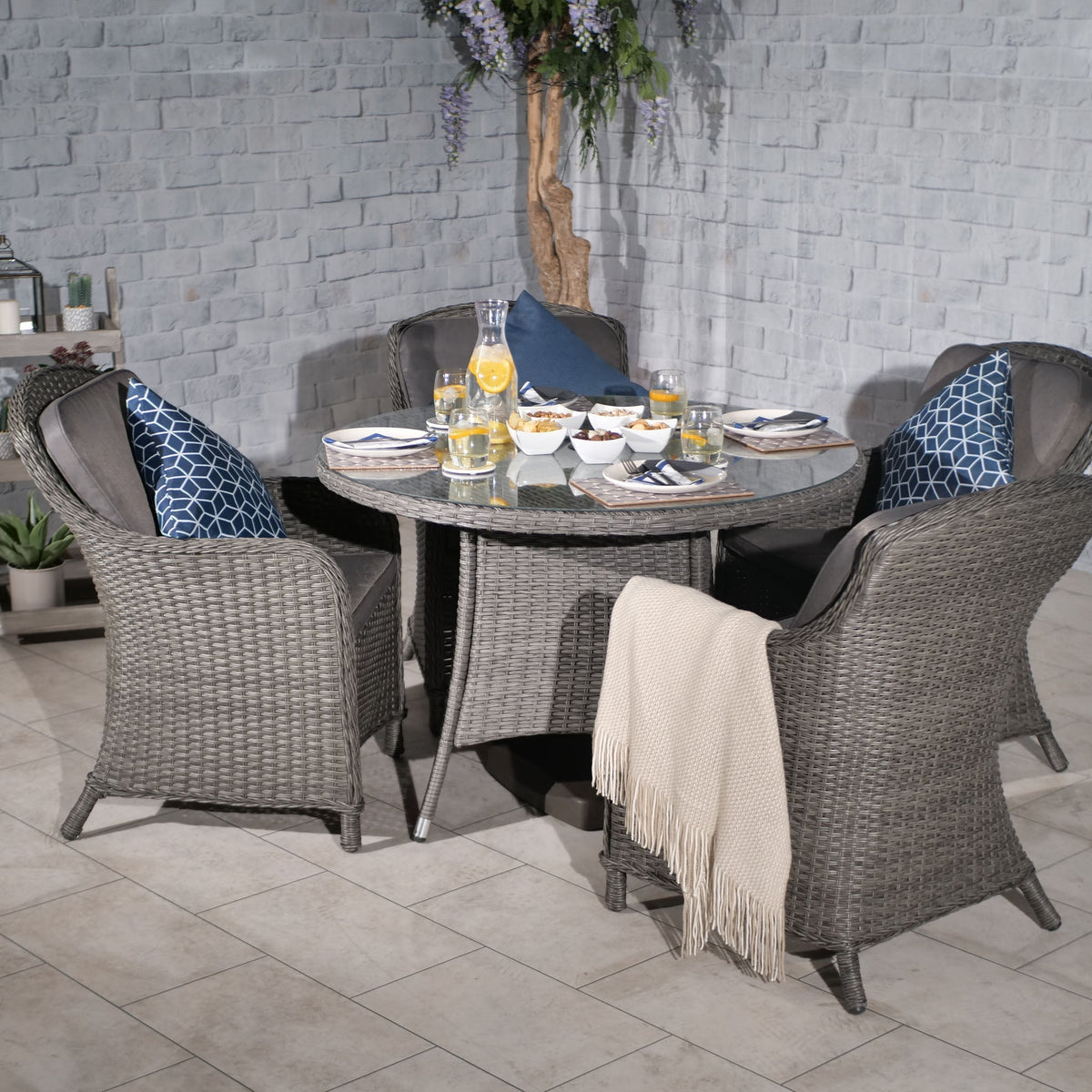 Paris 4 Seat 110cm Lux Rattan Outdoor Dining Set